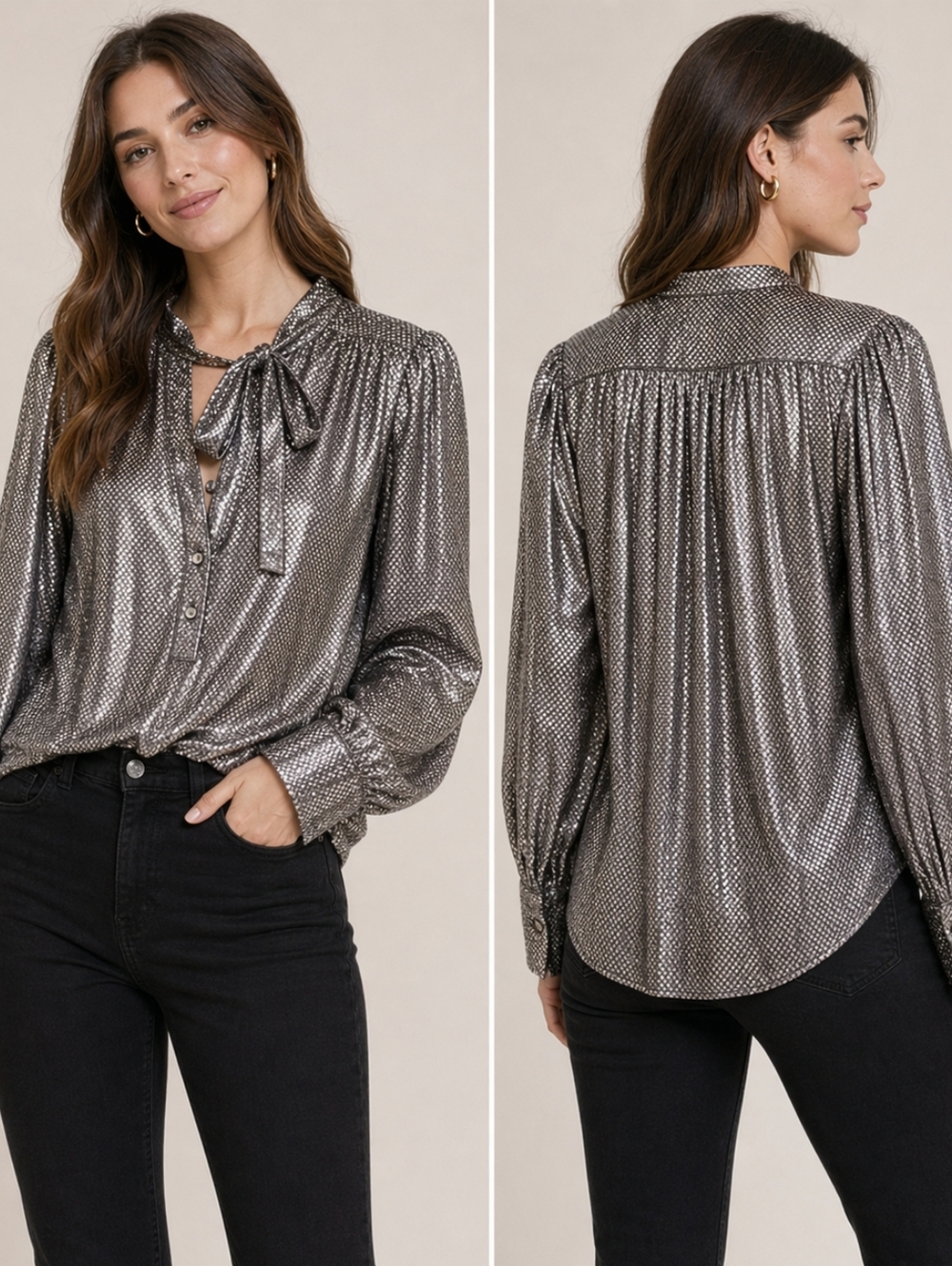 Sabina Musayev Shimmering Silver Button Down Shirt